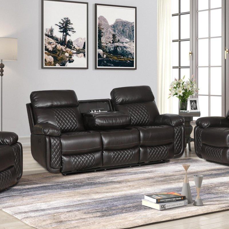 Kahverengi Suni Deri Elektrikli Mekanizmalı Şarj Portlu Bardaklıklı Bohem Koltuk - 211x97x105 cm - 286043