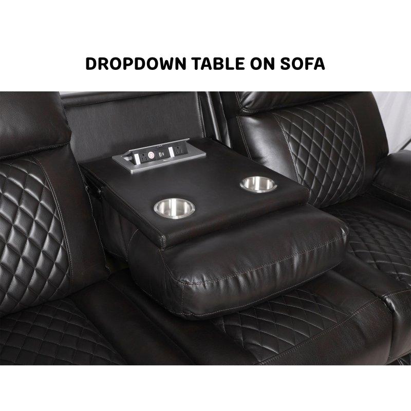 Kahverengi Suni Deri Elektrikli Mekanizmalı Şarj Portlu Bardaklıklı Bohem Koltuk - 211x97x105 cm - 286043