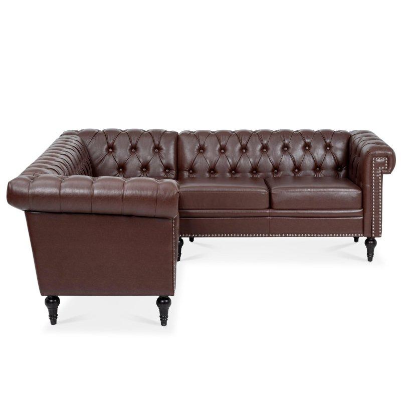 Kahverengi Suni Deri Masif Ahşap İskeletli Simetrik Köşe Koltuk - 216x216 cm - 260473