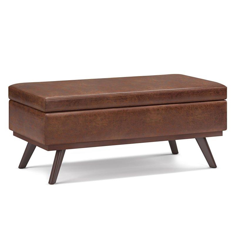 Kahverengi Suni Deri Masif Ahşap Kalkar Kapaklı Saklama Alanlı Akıllı Sehpa - 107x61 cm - 253424
