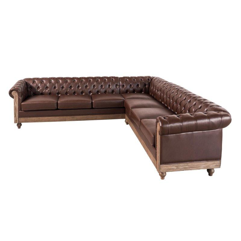 Kahverengi Suni Deri Metal Zımba Detaylı Kapitoneli Köşe Koltuk - 265x265 cm - 260645