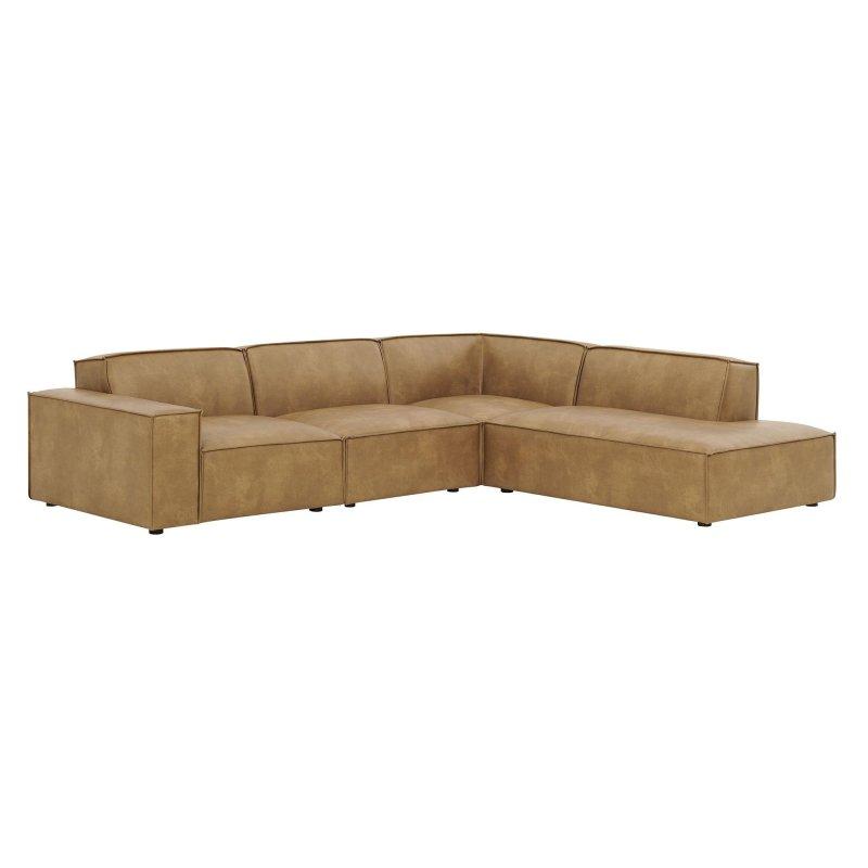 Kahverengi Suni Deri Modüler 4 Parçalı Köşe Koltuk - 335x246 cm - 255527