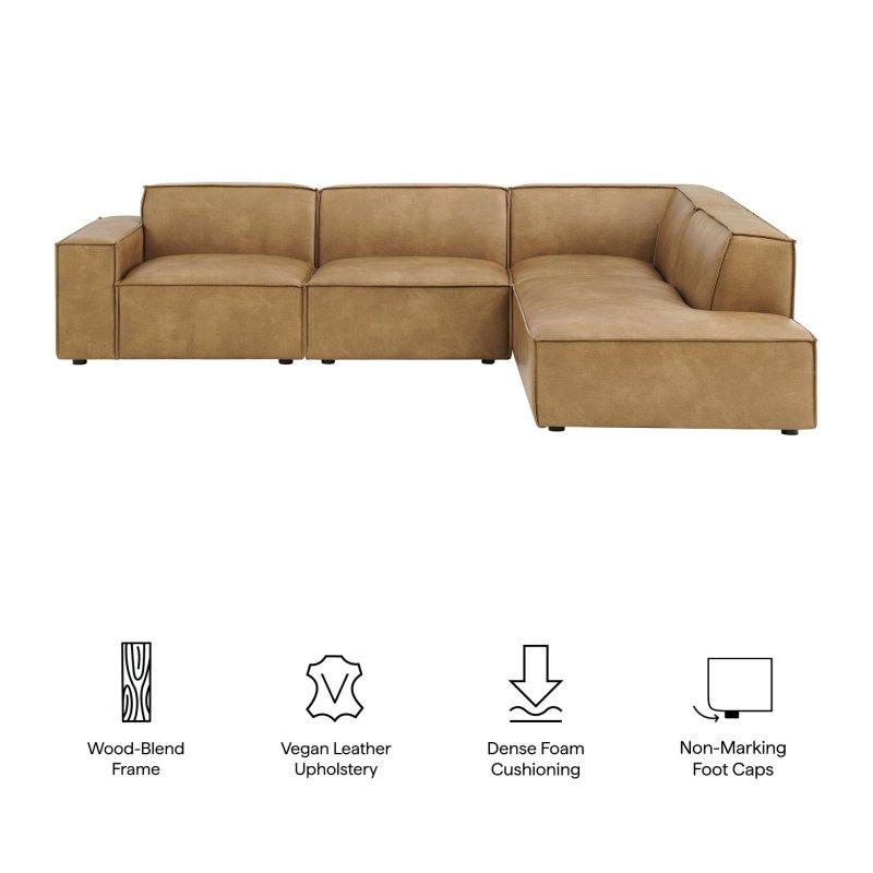 Kahverengi Suni Deri Modüler 4 Parçalı Köşe Koltuk - 335x246 cm - 255527