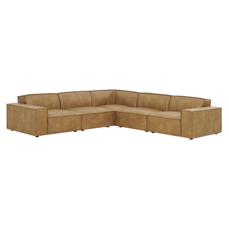 Kahverengi Suni Deri Modüler 5 Parçalı Köşe Koltuk - 298x301 cm - 259180
