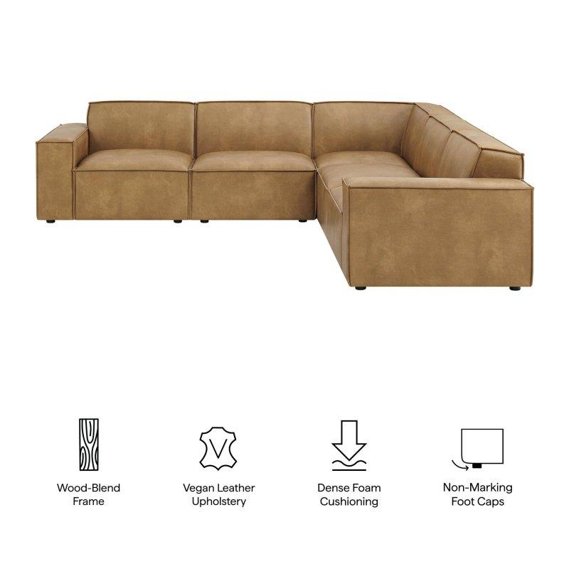 Kahverengi Suni Deri Modüler 5 Parçalı Köşe Koltuk - 298x301 cm - 259180