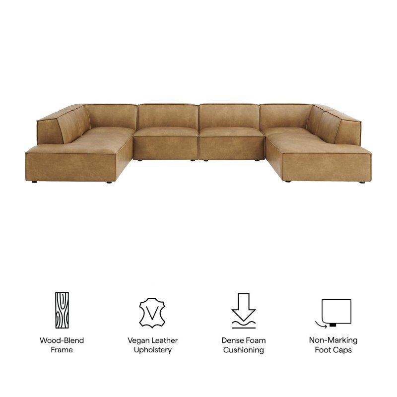 Kahverengi Suni Deri Modüler 6 Parça U Şekilli Köşe Koltuk Takımı - 384x246 cm - 260637