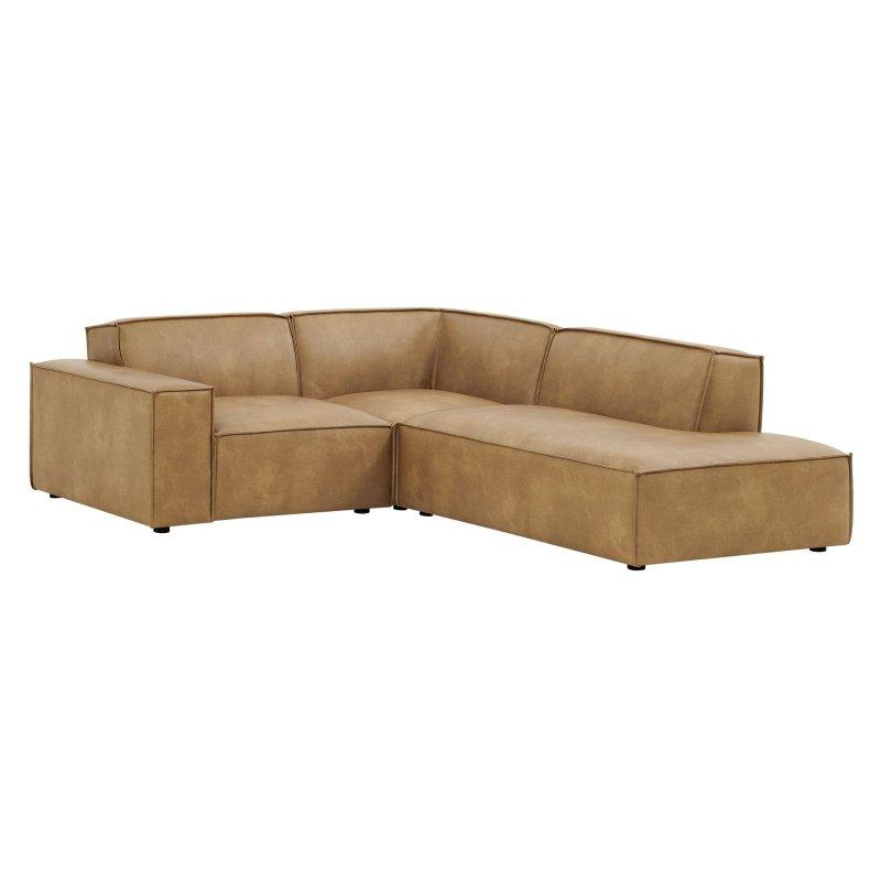 Kahverengi Suni Deri Modüler Köşe Koltuk - 246x210 cm - 258309