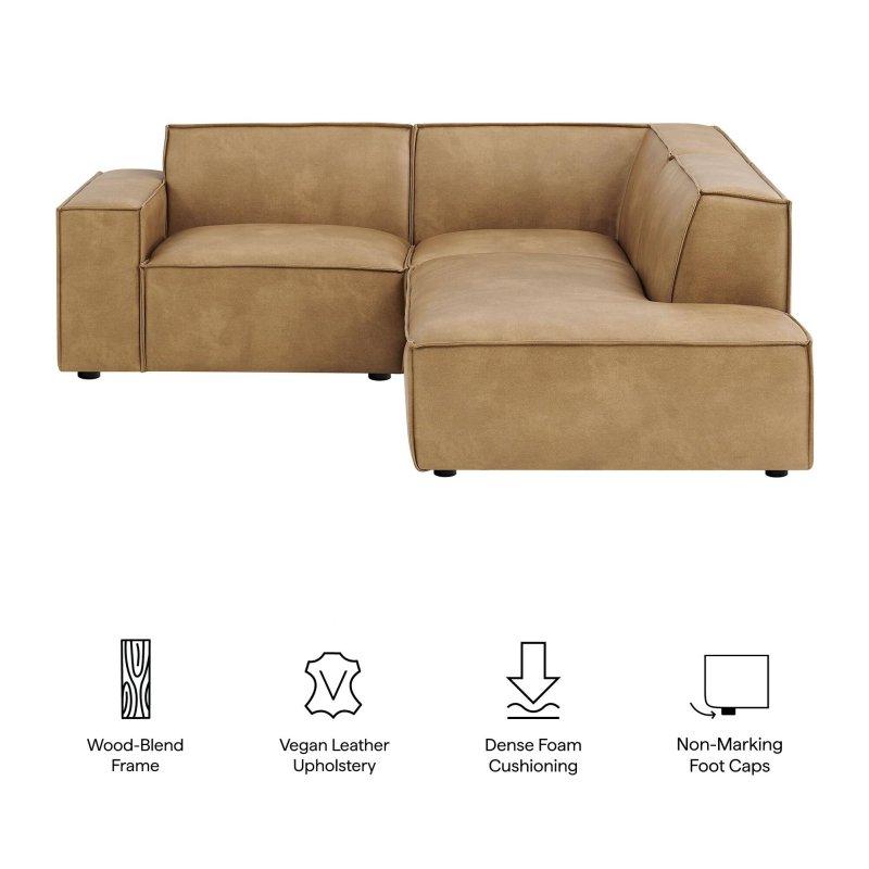Kahverengi Suni Deri Modüler Köşe Koltuk - 246x210 cm - 258309