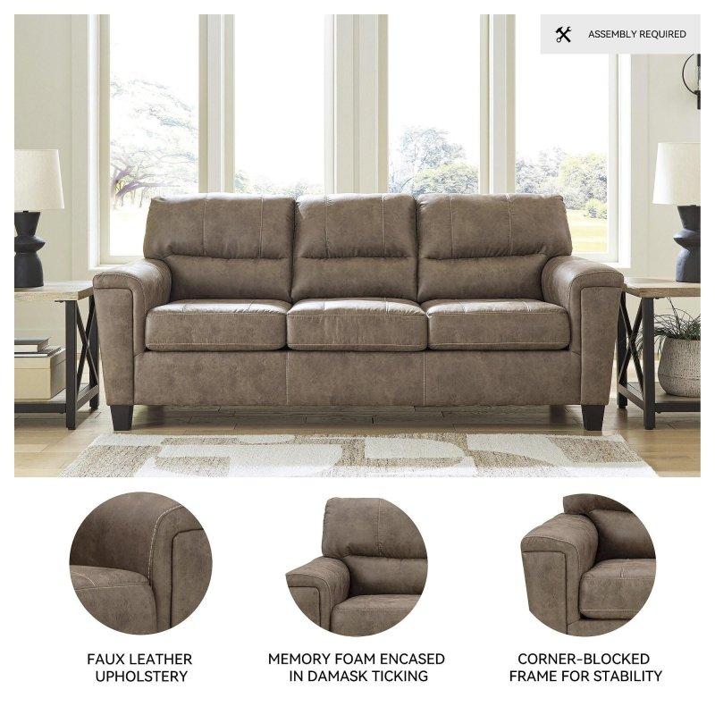 Kahverengi Suni Deri Yataklı 3 Kişilik Bohem Koltuk - 227x97x100 cm - 279510