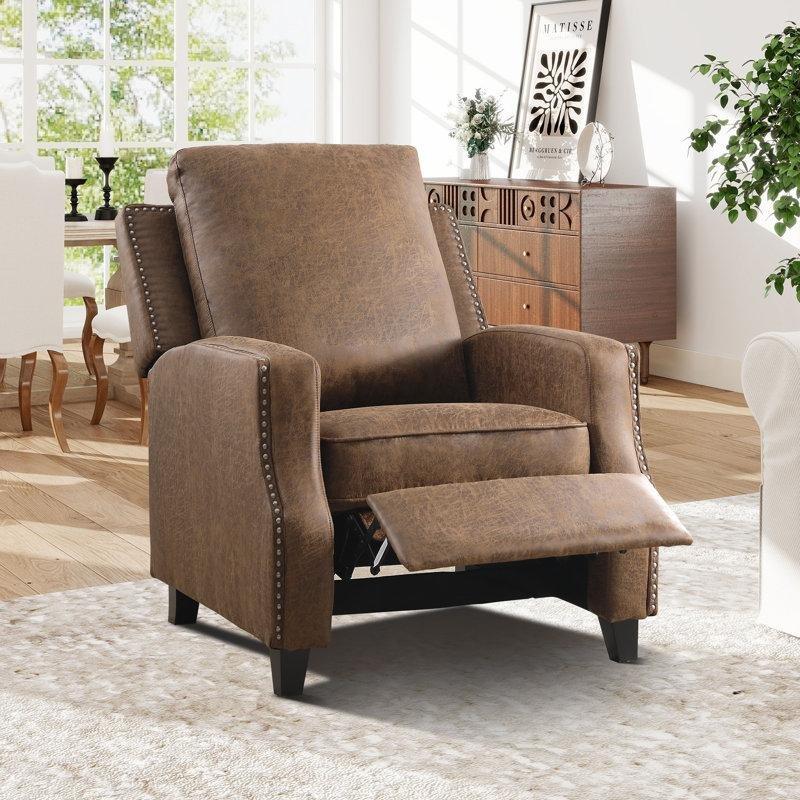 Kahverengi Suni Deri Zımba Detaylı Geri İtme Mekanizmalı 2li Set Baba Koltuğu - 79 cm - 322995