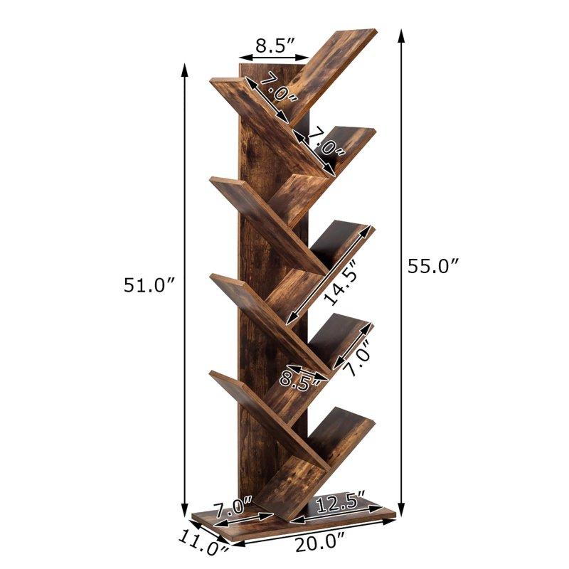 Kahverengi Sunta Ağaç Tasarımlı 9 Raflı Ayaklı Kitaplık - 51x28x140 cm - 315072