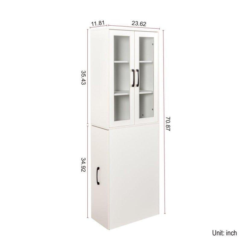 Kahverengi Sunta Cam Kapaklı Çekilebilir Raflı Kitaplık - 60x30x180 cm - 314426