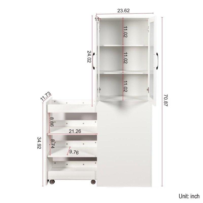 Kahverengi Sunta Cam Kapaklı Çekilebilir Raflı Kitaplık - 60x30x180 cm - 314426