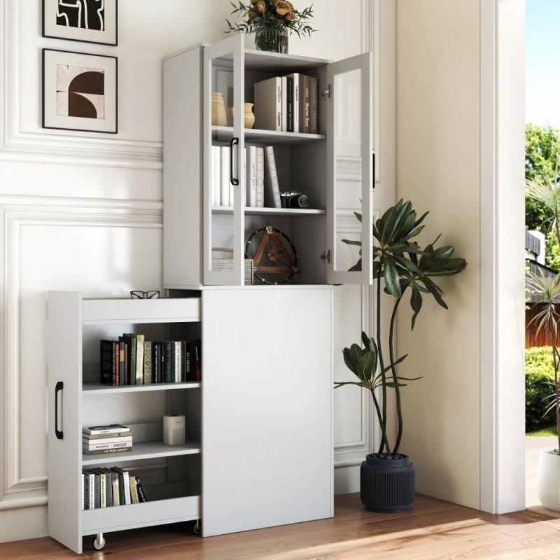 Kahverengi Sunta Cam Kapaklı Çekilebilir Raflı Kitaplık - 60x30x180 cm - 314426 Kahverengi Sunta Cam Kapaklı Çekilebilir Raflı Kitaplık - 60x30x180 cm - 314426