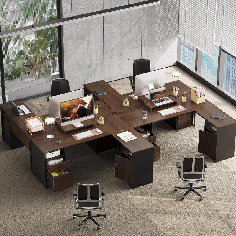 Kahverengi Sunta Çekmeceli Dolaplı ve Monitör Standlı L Tipi Ofis Masası - 161x120 cm - 326630