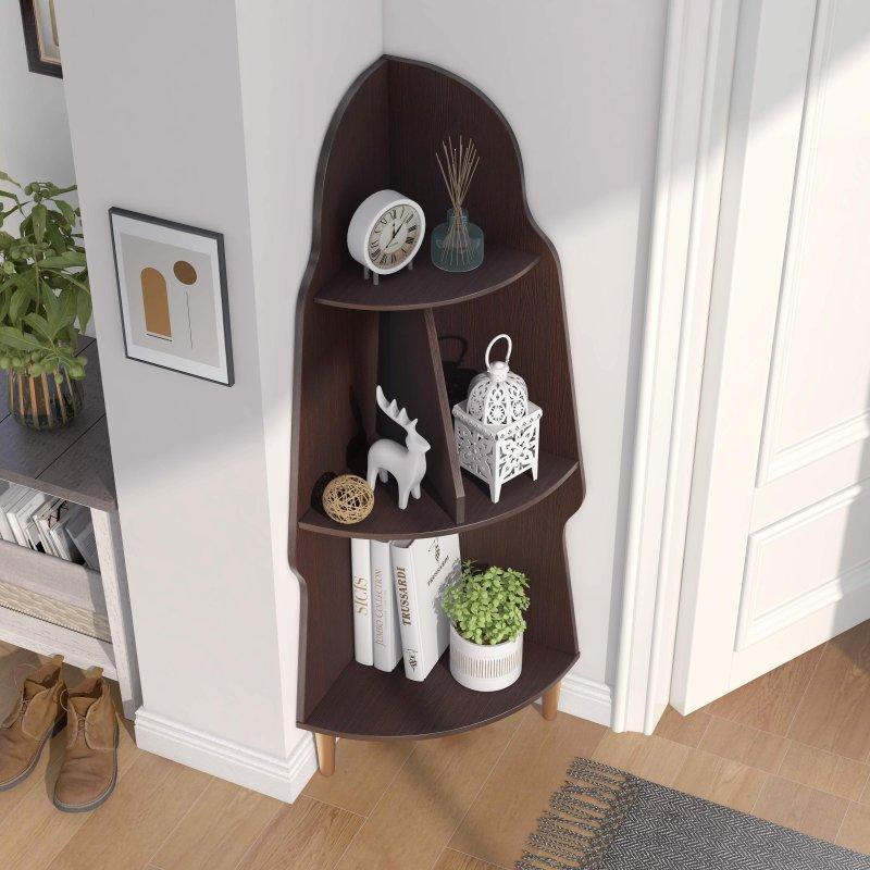 Kahverengi Suntalam 3 Raflı Bölmeli Köşe Kitaplık - 137x42 cm - 314495
