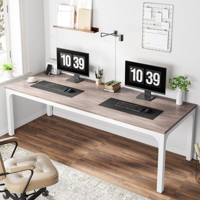 Kahverengi Suntalam ve Siyah Metal İki Kişilik Endüstriyel Ofis Masası - 200 cm - 327110