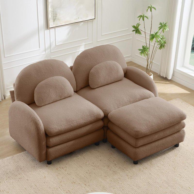 Kahverengi Teddy Kumaş Modüler Kırlentli Bohem Koltuk - 174x141x90 cm - 291558