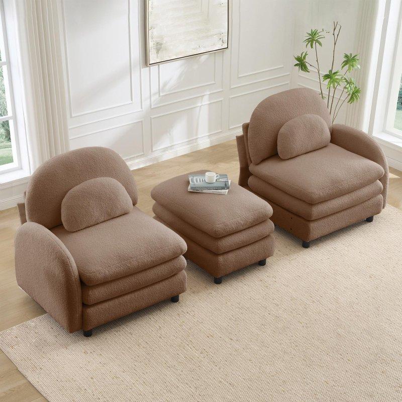 Kahverengi Teddy Kumaş Modüler Kırlentli Bohem Koltuk - 174x141x90 cm - 291558