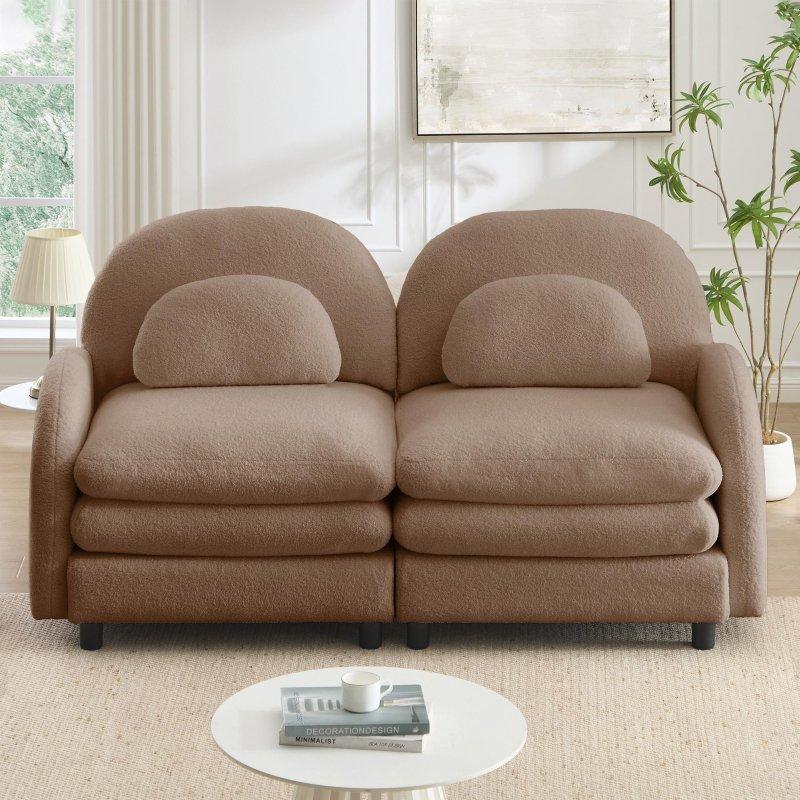 Kahverengi Teddy Kumaş Modüler Yastıklı Sırtlı Bohem Koltuk - 174x90x86 cm - 291919
