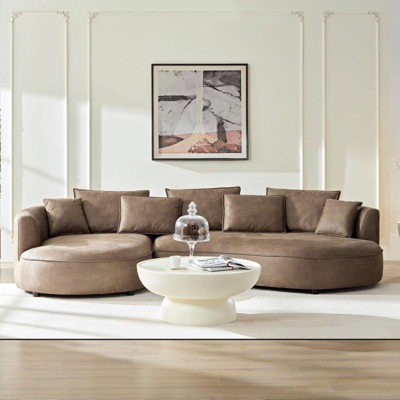 Kahverengi Tekno Kumaş Kavisli Uzanmalı Köşe Koltuk - 327x162x67 cm - 257613