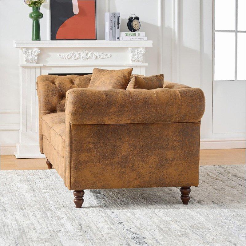 Kahverengi Teknolojik Kumaş Kapitoneli 3 Kişilik Chesterfield Bohem Koltuk - 205 cm - 292919