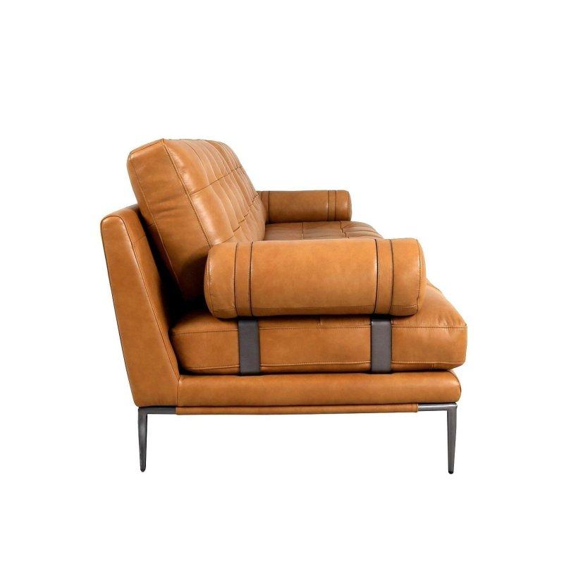 Kahverengi Üst Kalite Deri Masif Ahşap İskeletli 3 Kişilik Bohem Koltuk - 224x82x87 cm - 285198