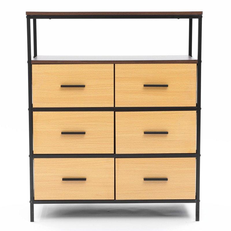 Kahverengi ve Bej MDF 6 Kumaş Çekmeceli ve Raflı Şifonyer - 309429