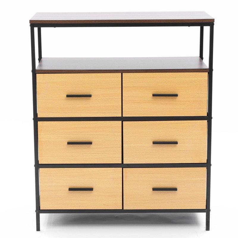 Kahverengi ve Bej MDF 6 Kumaş Çekmeceli ve Raflı Şifonyer - 309429