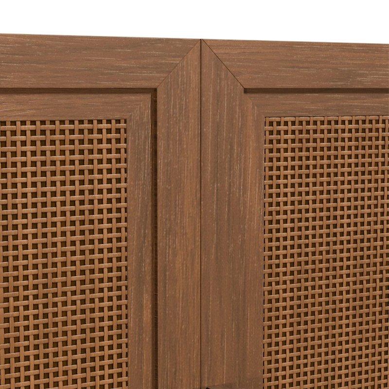 Kahverengi ve Beyaz Ahşap Ayarlanabilir Raflı Rattan Kapaklı Bohem Konsol - 237 cm - 324922