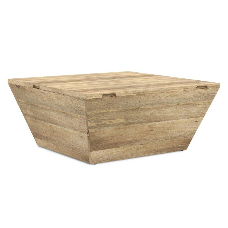 Kahverengi ve Beyaz Masif Mango Ahşap Çift Yükselen Tablalı Saklama Alanlı Akıllı Sehpa - 92x92 cm - 253789