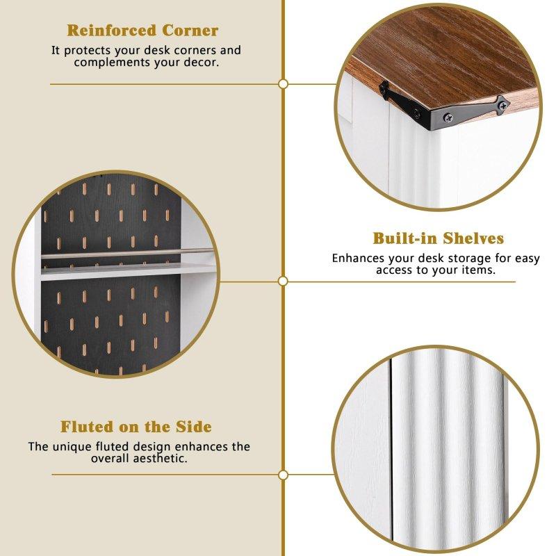 Kahverengi ve Beyaz MDF Ahır Kapısı Tasarımlı Şarj İstasyonlu ve Monitör Standlı Ofis Masası - 140 cm - 327065