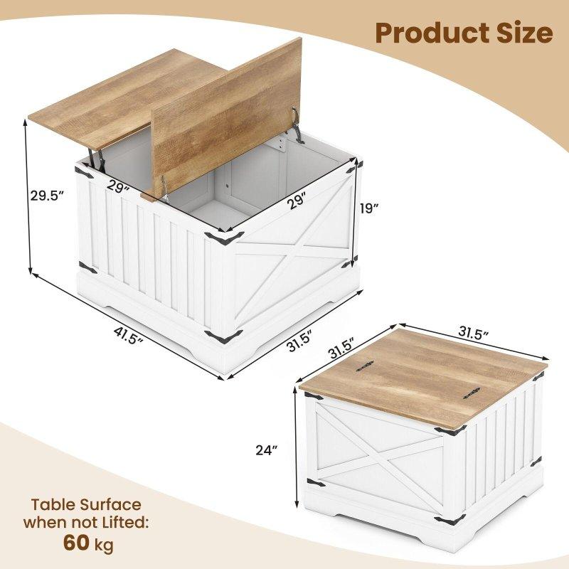 Kahverengi ve Beyaz MDF Gizli Bölmeli Yükseltilebilir Akıllı Sehpa - 81x81 cm - 254112