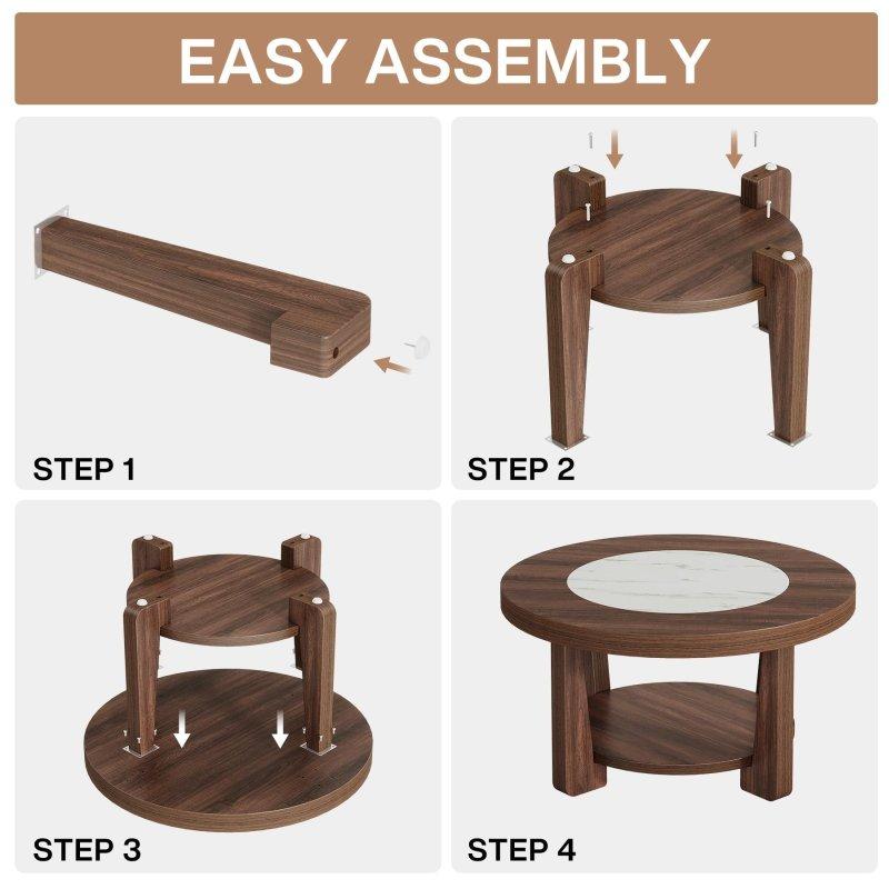 Kahverengi ve Beyaz MDF İki Katlı Ayaklı Yuvarlak Orta Sehpa - 81 cm - 242931