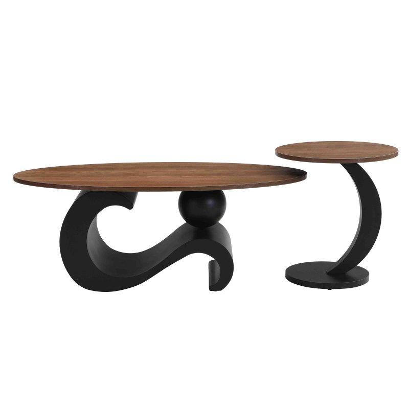 Kahverengi ve Beyaz MDF ve Metal İkili Zigon Oval ve Yuvarlak Orta Sehpa Seti - 240950