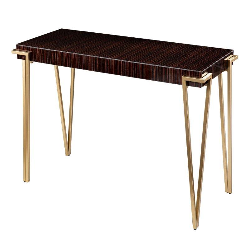 Kahverengi ve Gold Cam Tablalı Metal Ayaklı Desenli Dresuar - 102x44x77 cm - 331151