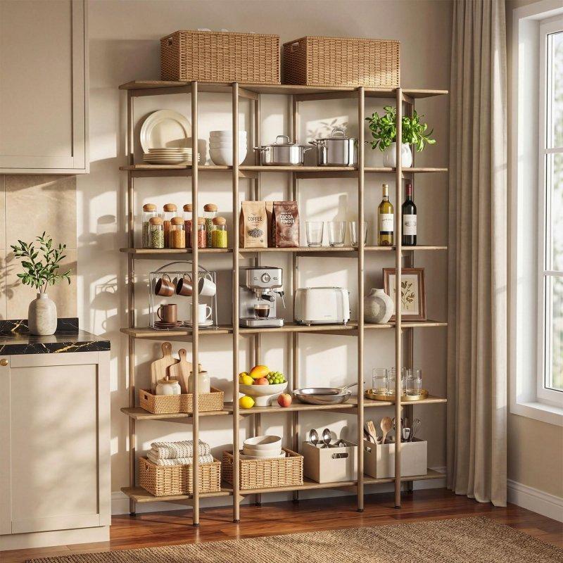 Kahverengi ve Gold MDF Metal 6 Raflı Kitaplık - 140x180 cm - 314029