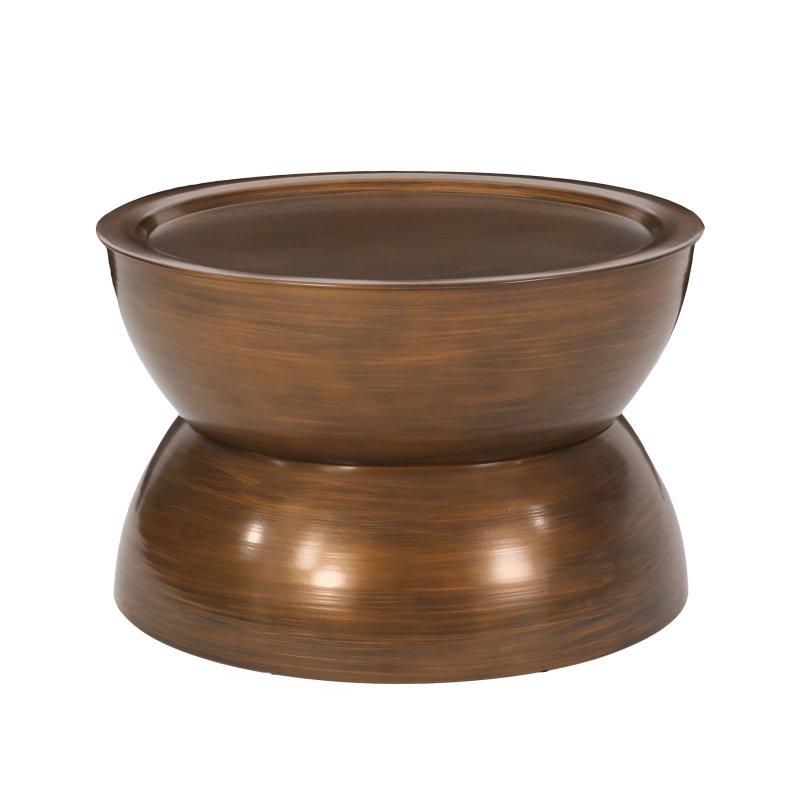 Kahverengi ve Gold MDF Tablalı Demir Kaide Ayaklı Yuvarlak Orta Sehpa - 63x39 cm - 239618
