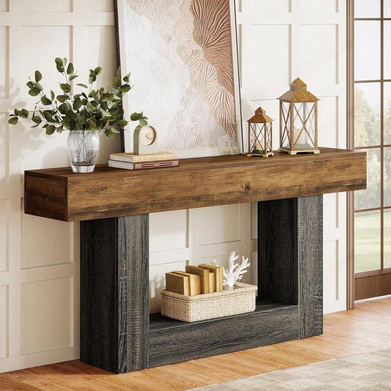 Kahverengi ve Gri MDF Kır Evi Tasarım U-Tabanlı Dresuar - 161 cm - 331747