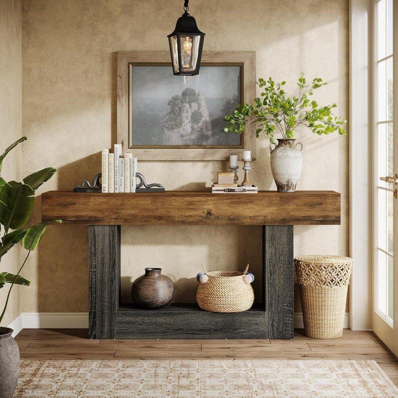 Kahverengi ve Gri MDF Kır Evi Tasarım U-Tabanlı Dresuar - 161 cm - 331747