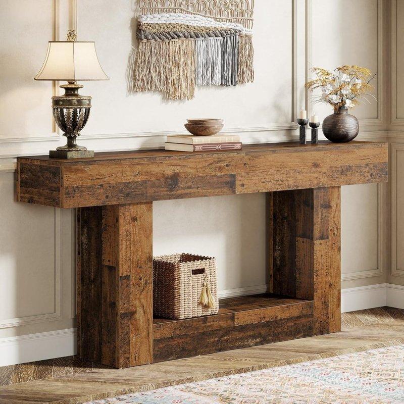 Kahverengi ve Gri MDF U Ayaklı İki Raflı Dresuar - 161 cm - 332831