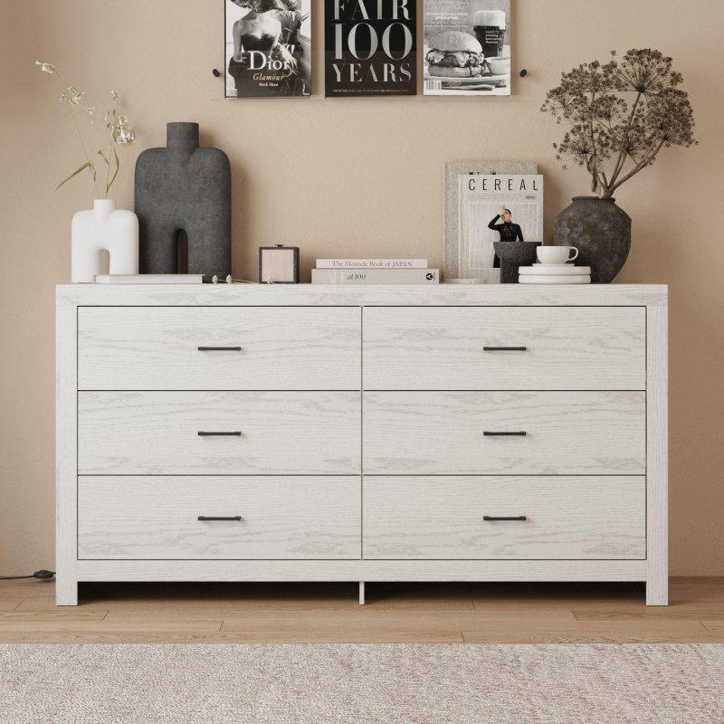 Kahverengi ve Gri MDF ve Çam Ağacı 6 Çekmeceli Yatay Şifonyer - 299933