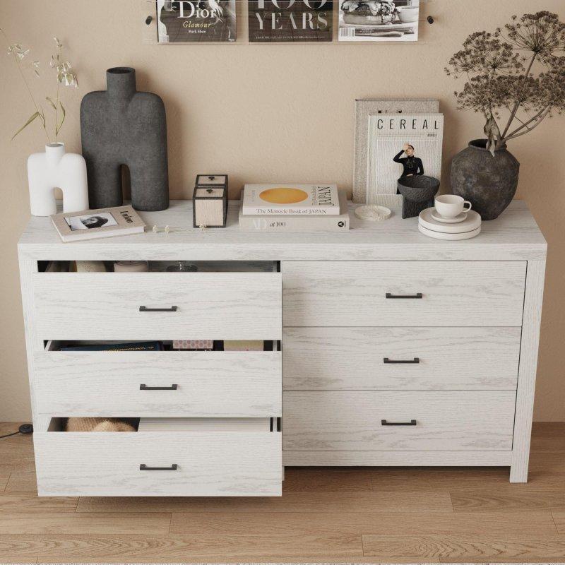 Kahverengi ve Gri MDF ve Çam Ağacı 6 Çekmeceli Yatay Şifonyer - 299933