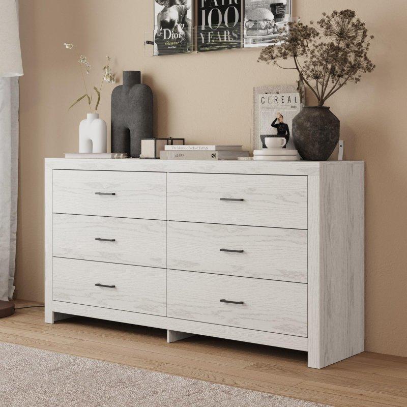 Kahverengi ve Gri MDF ve Çam Ağacı 6 Çekmeceli Yatay Şifonyer - 299933