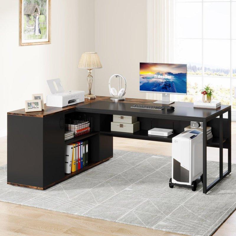 Kahverengi ve Gri Metal Ahşap L Tipi Dolaplı Ofis Masası - 180 cm - 325948