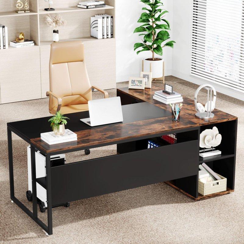 Kahverengi ve Gri Metal Ahşap L Tipi Dolaplı Ofis Masası - 180 cm - 325948 Kahverengi ve Gri Metal Ahşap L Tipi Dolaplı Ofis Masası - 180 cm - 325948