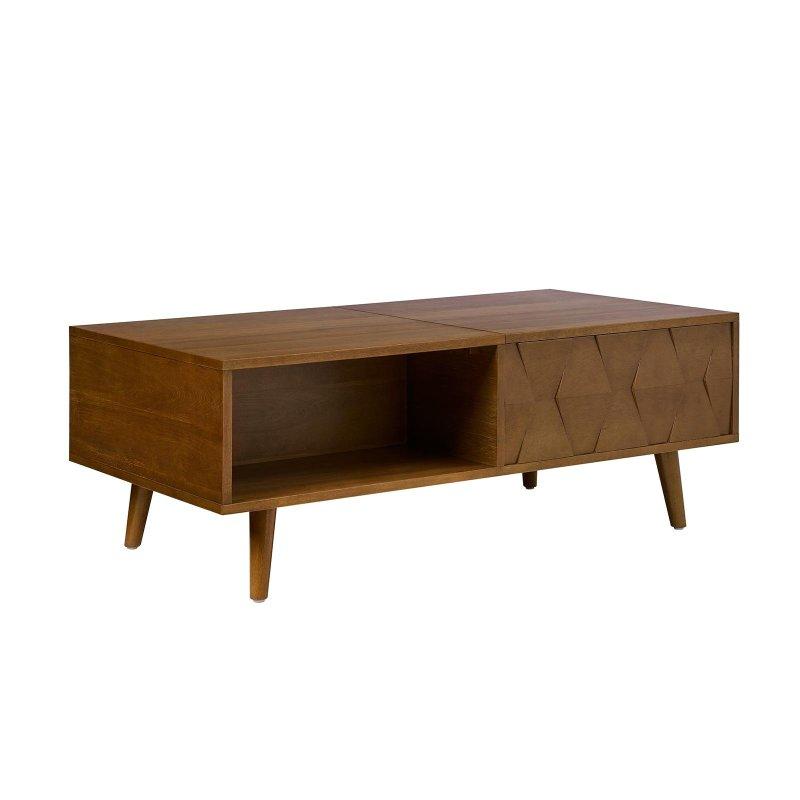 Kahverengi ve Sarı Geometrik Desenli MDF Yüksekliği Ayarlanabilir Depolama Alanlı Akıllı Sehpa - 120x60 cm - 253804