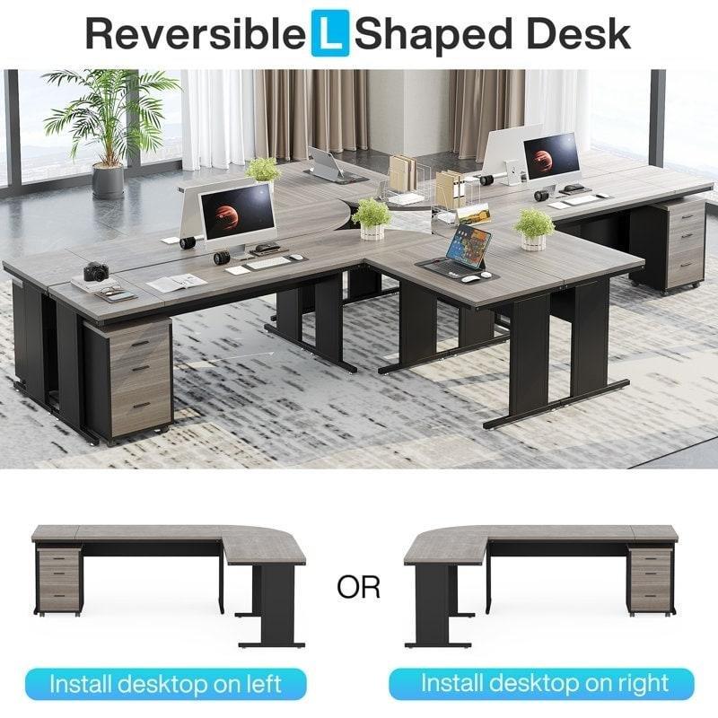 Kahverengi ve Siyah 3 Çekmeceli Mobil Etejerli L Tipi MDF Yönetici Ofis Masası - 211x161 cm - 327702