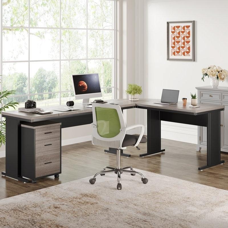 Kahverengi ve Siyah 3 Çekmeceli Mobil Etejerli L Tipi MDF Yönetici Ofis Masası - 211x161 cm - 327702