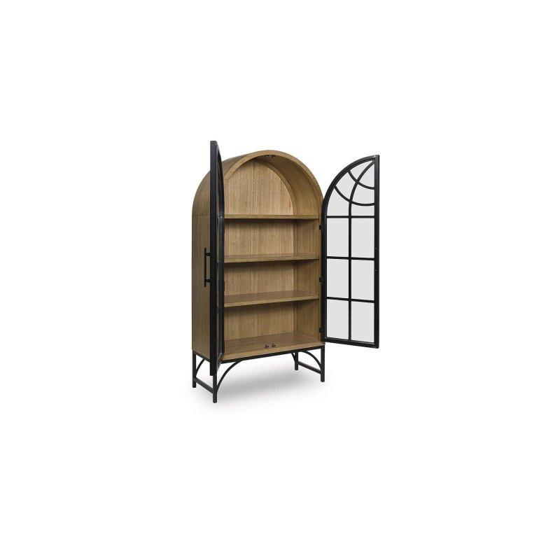 Kahverengi ve Siyah Masif Ahşap Cam Kapaklı Kemerli Kitaplık - 102x188x41 cm - 318524